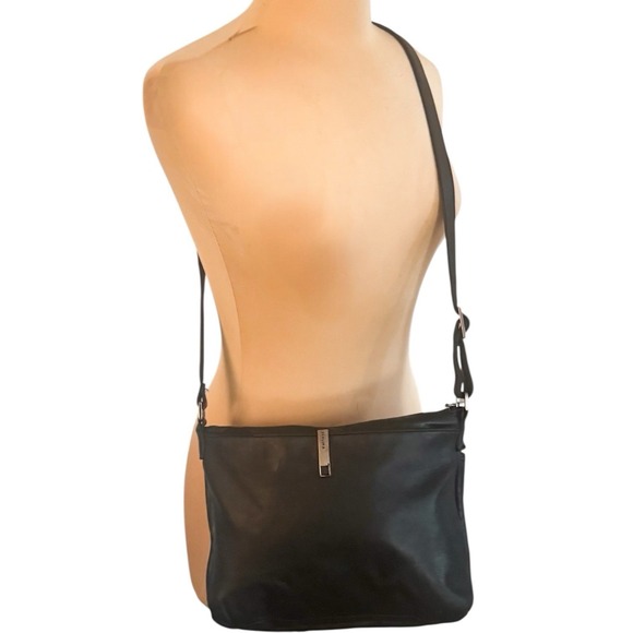 Vintage PERLINA Black Premium Leather Crossbody Shoulder Bag 11.5" X 9" - Picture 1 of 12